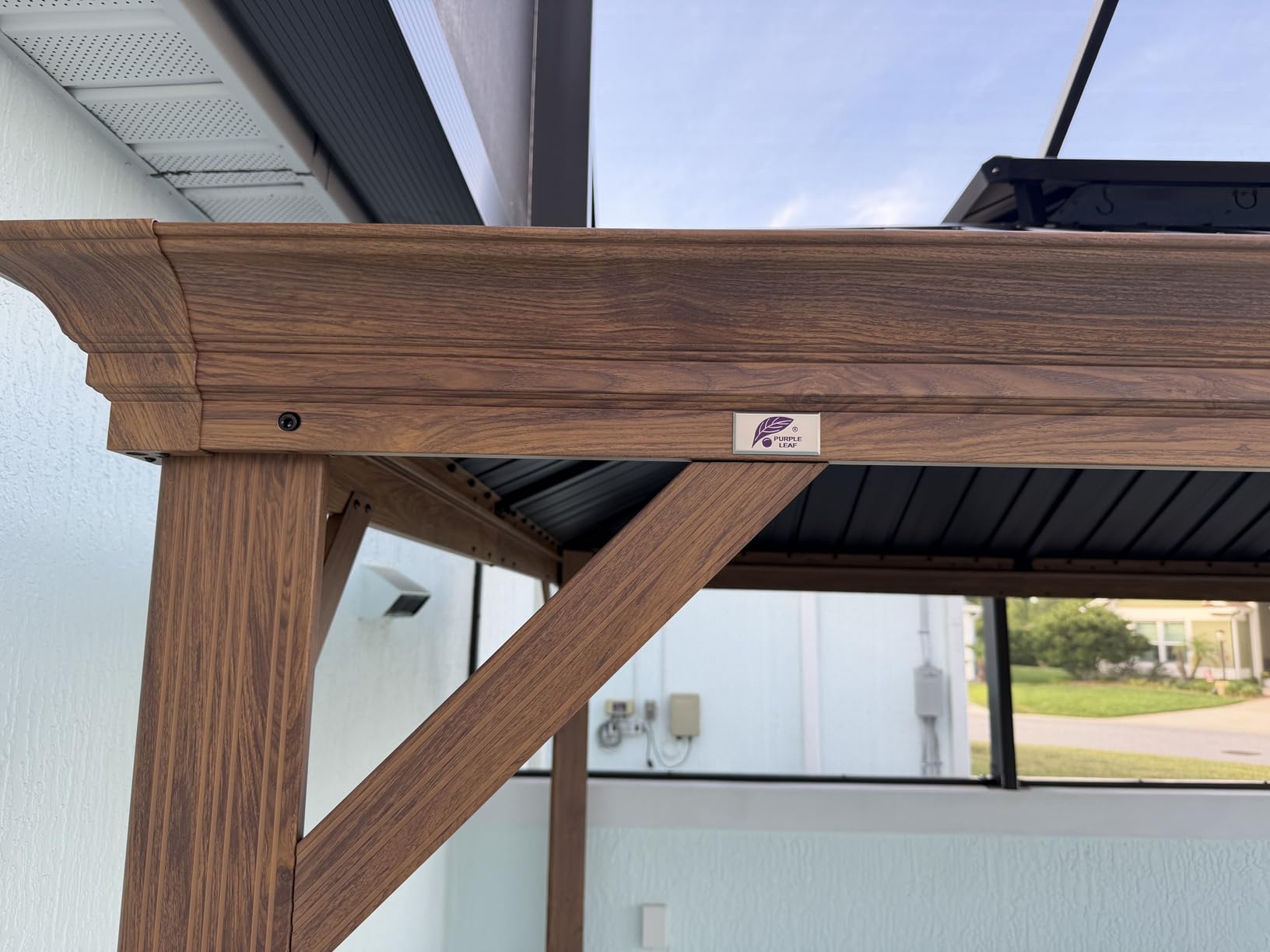 PURPLE LEAF Hardtop Gazebo 12' x 12' with Drainage System, Wood Grain Frame customer photo 1