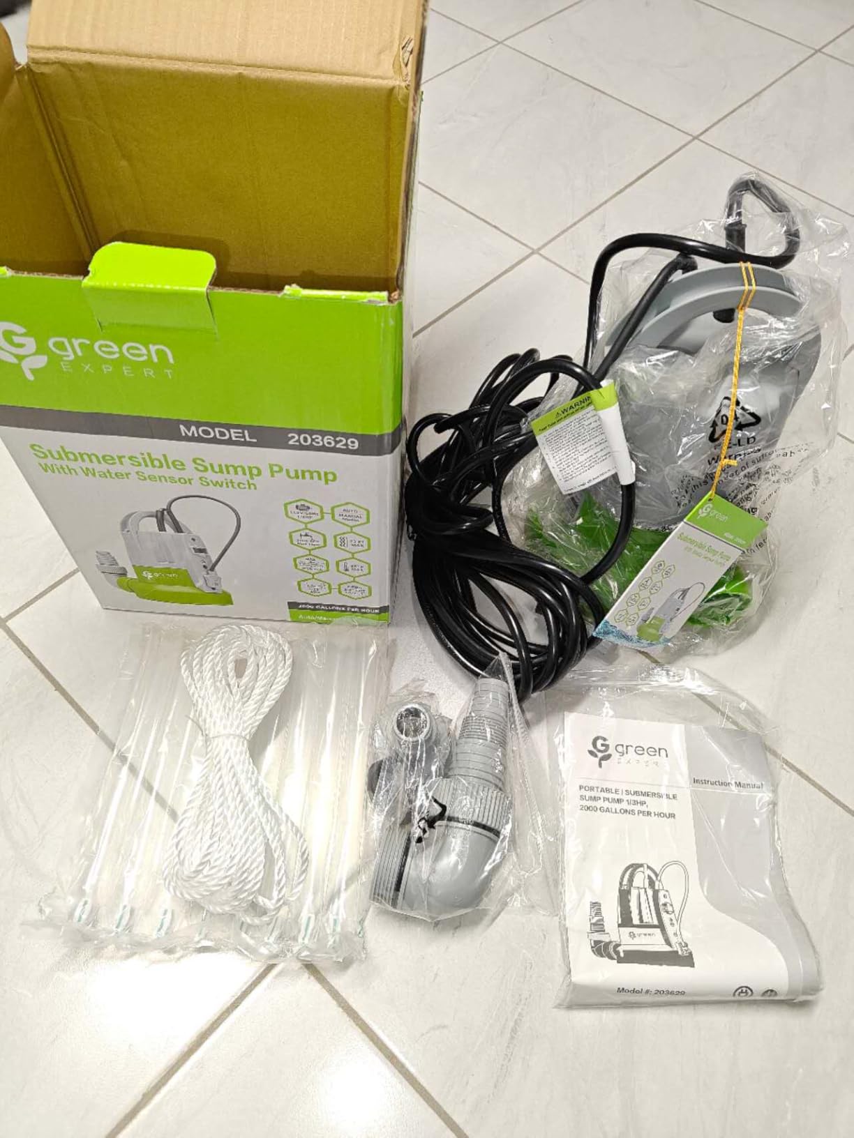 Green Expert 1/3HP Submersible Sump Pump with Water Sensor Switch, Low Water Last-Inch Drain Pump, 2000GPH Automatic/Manual Water Removal for Flooded Basement, Garage, Hot Tub Easy to Use Backup Pump customer photo 2