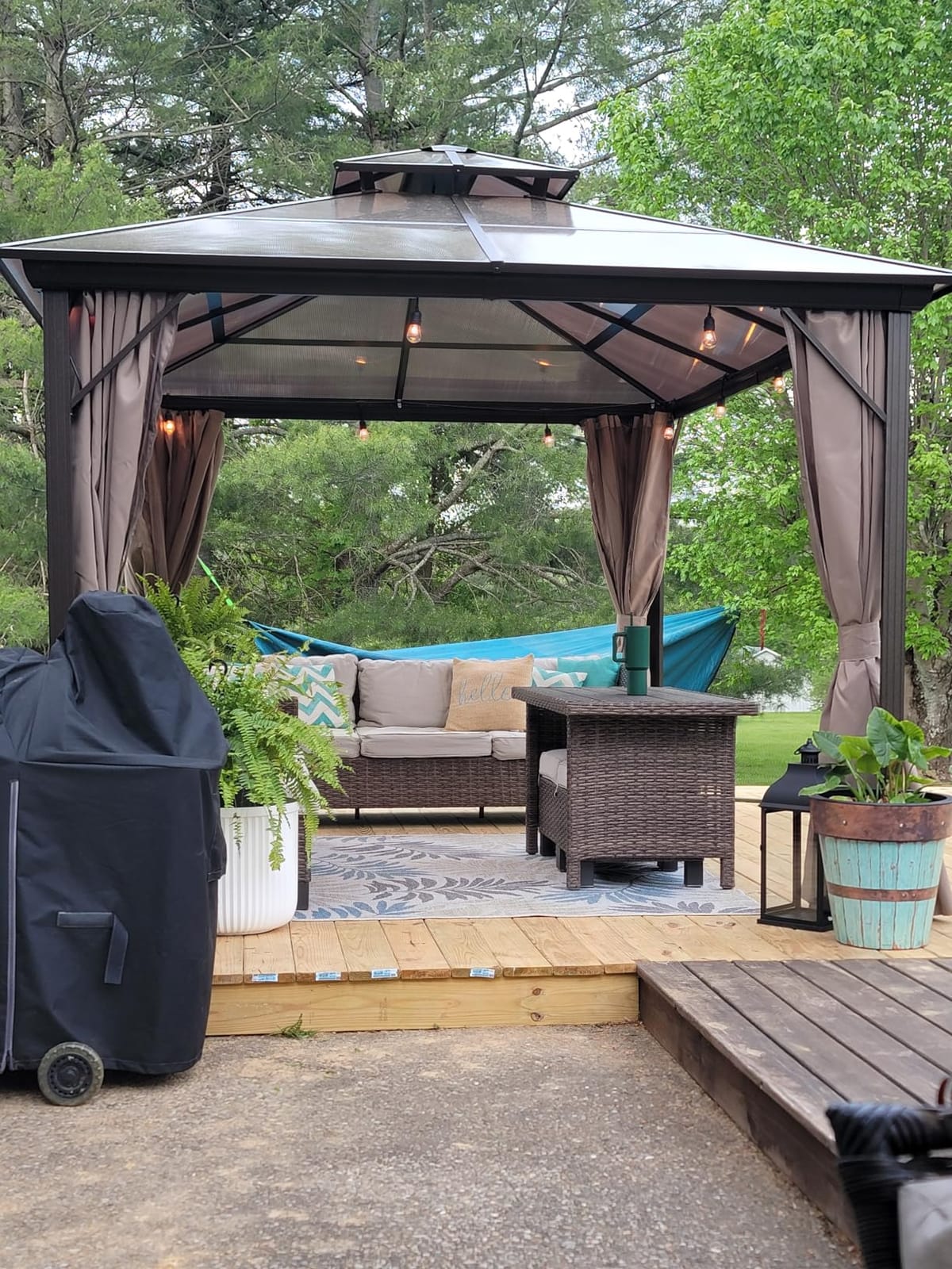 YOLENY 12'x16' Hardtop Gazebo, Outdoor Polycarbonate Double Roof Canopy, Aluminum Frame Permanent Pavilion with Curtains and Netting, Sunshade for Garden, Patio, Lawns customer photo 2
