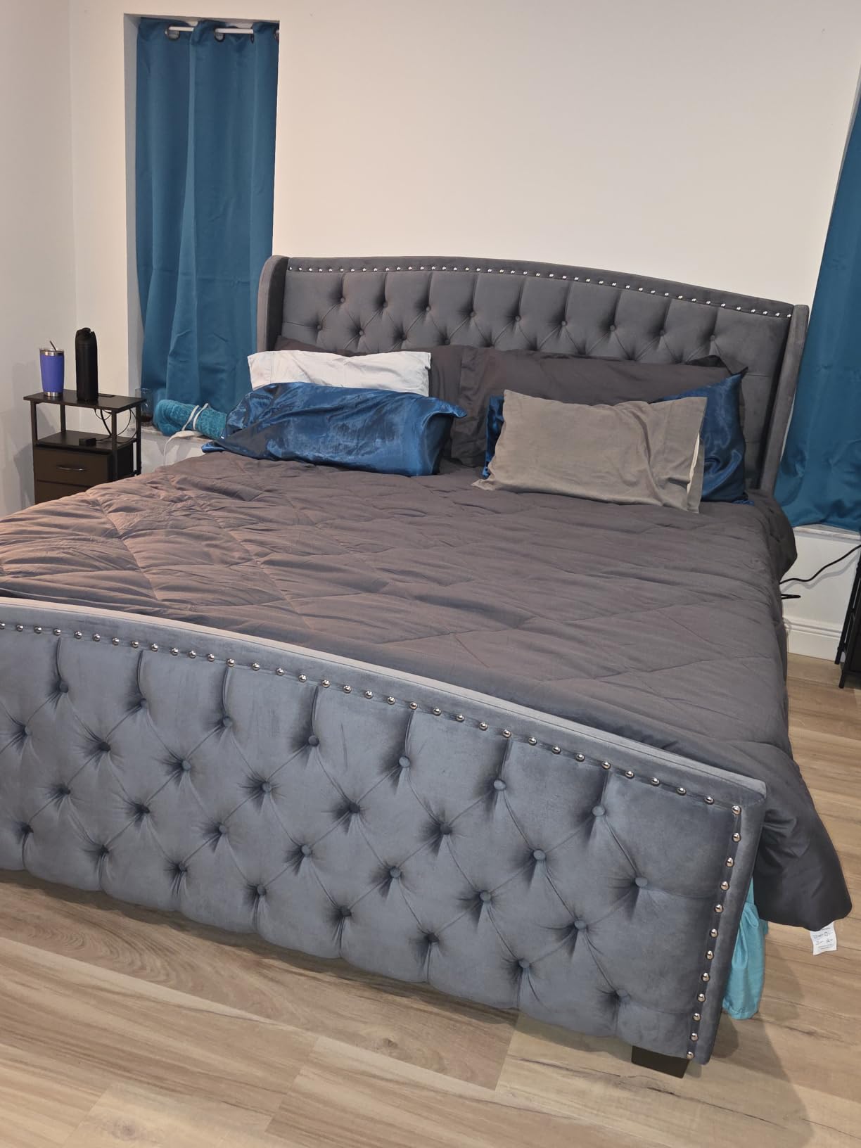 AMERLIFE King Size Bed Frame with Velvet Upholstered Wingback Headboard customer photo 1