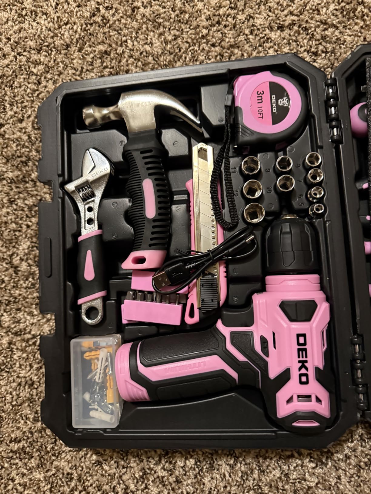 DEKOPRO Drill Set, Home Tool Set with 8V Pink Cordless Drill, Hand Tool Kit for Women, 126 pcs customer photo 1