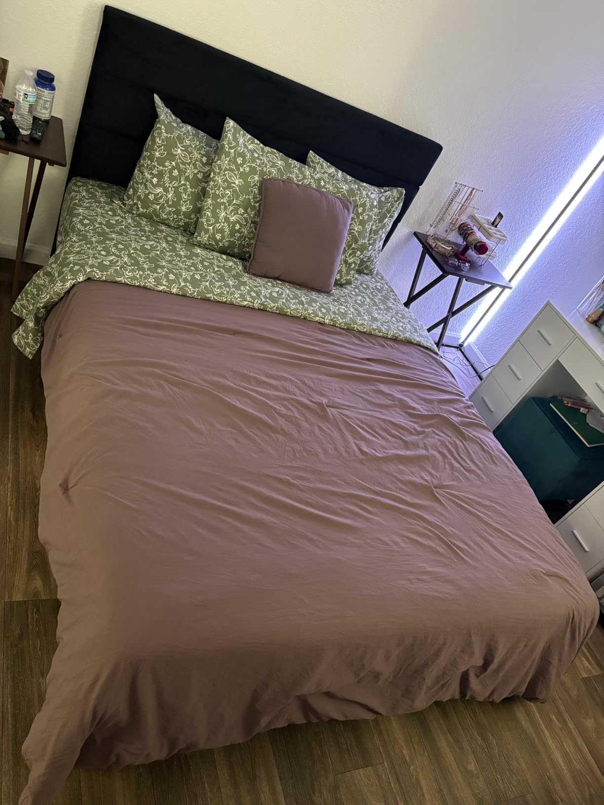 Allewie King Size Platform Bed Frame with Fabric Upholstered Headboard and Wooden Slats Support, Fully Upholstered Mattress Foundation/No Box Spring Needed/Easy Assembly, Beige customer photo 1