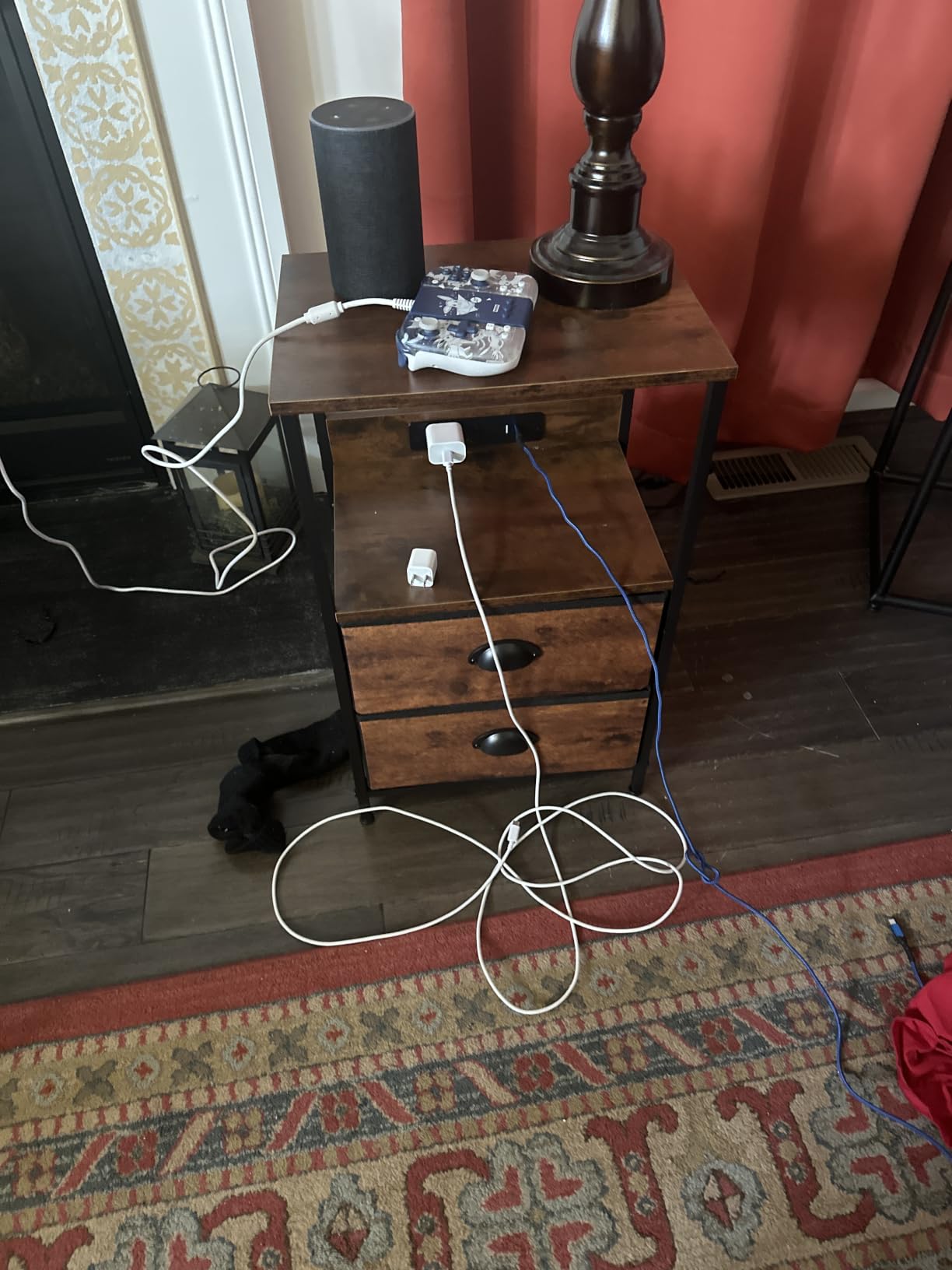 Furologee Night Stand with Charging Station, 2 Fabric Drawers, White customer photo 2
