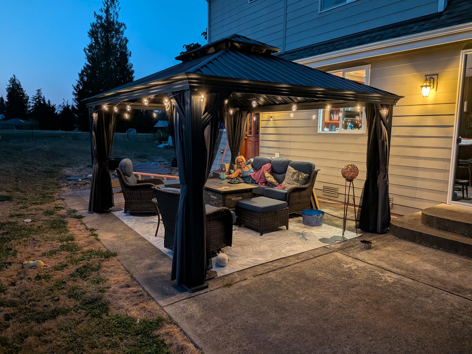 PURPLE LEAF Hardtop Gazebo 12' X 16' Aluminum with Light, Gray customer photo 2