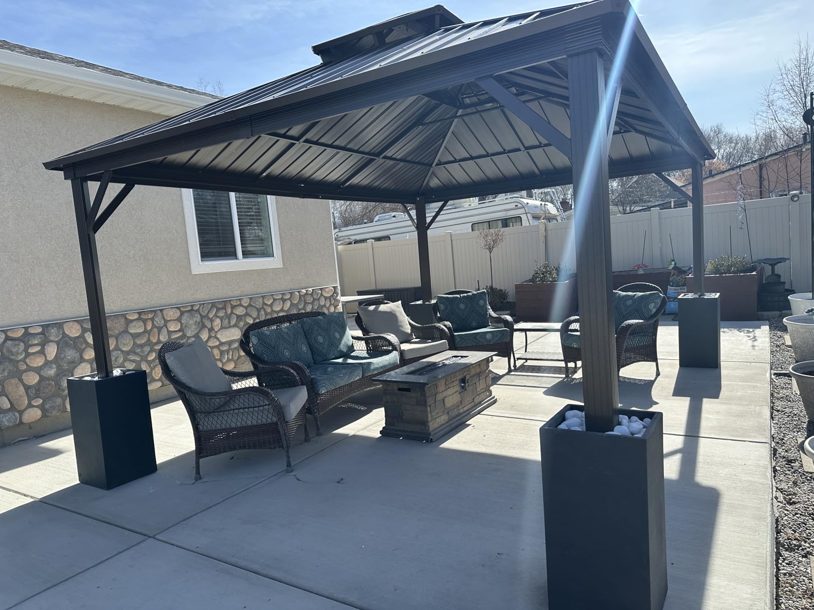 EROMMY 12' x 12' Hardtop Gazebo, Aluminum Frame Gazebos with Galvanized Steel Double Roof, Permanent Outdoor Metal Pavilion with Curtain and Netting for Patio, Lawn, Deck customer photo 2