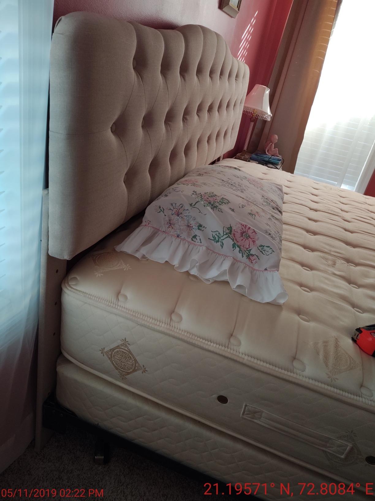Rosevera Givanna Adjustable Height Headboard with Linen Upholstery and Button Tufting for Bedroom, King, Classic Beige customer photo 2
