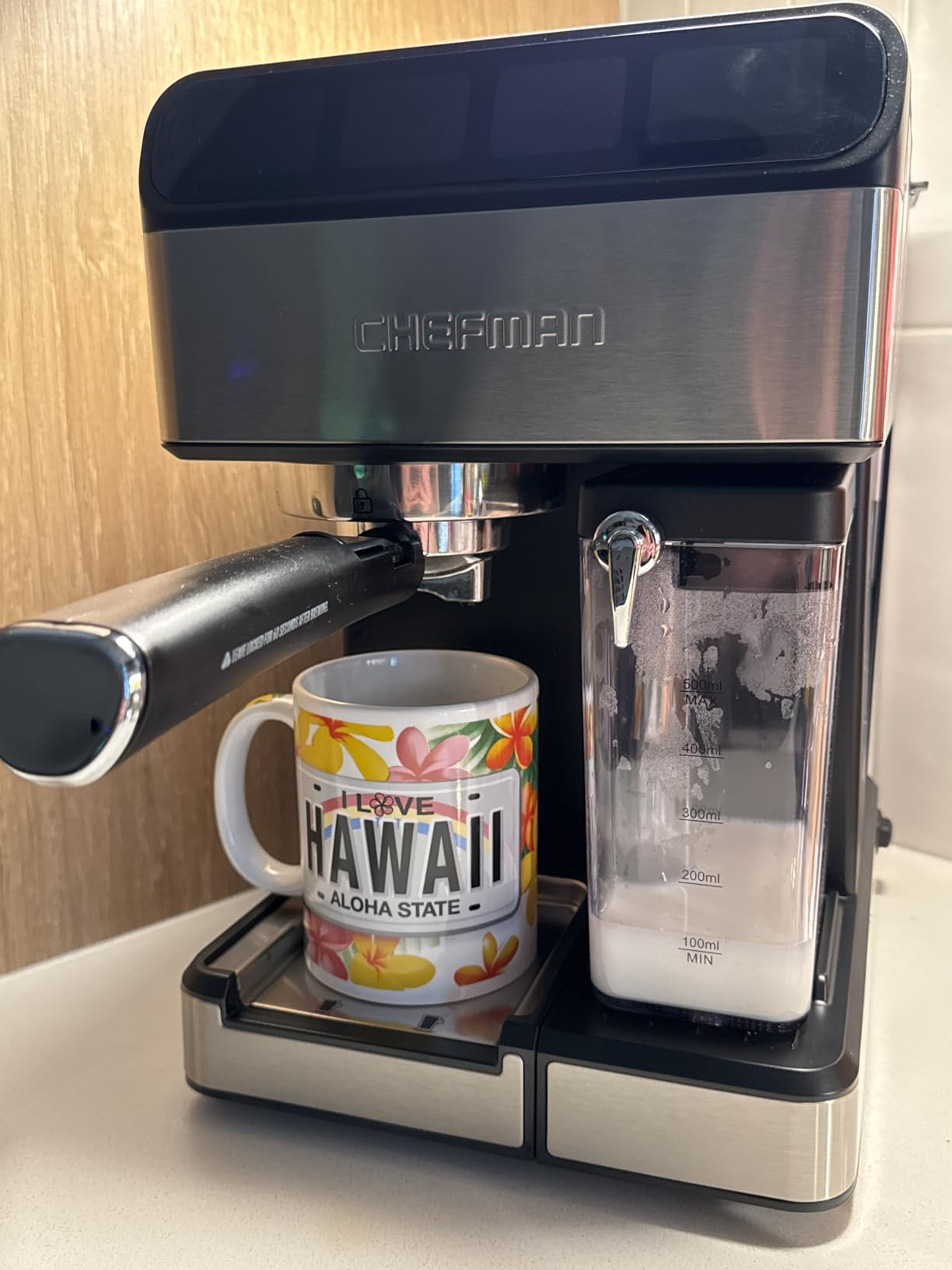 Chefman CaféMaster Pro Espresso Machine, Brew Single or Double Shots, Coffee Maker with Built-In Milk Frother for Cappuccino & Latte, XL 1.8 Liter Removable Water Reservoir - Stainless Steel customer photo 1
