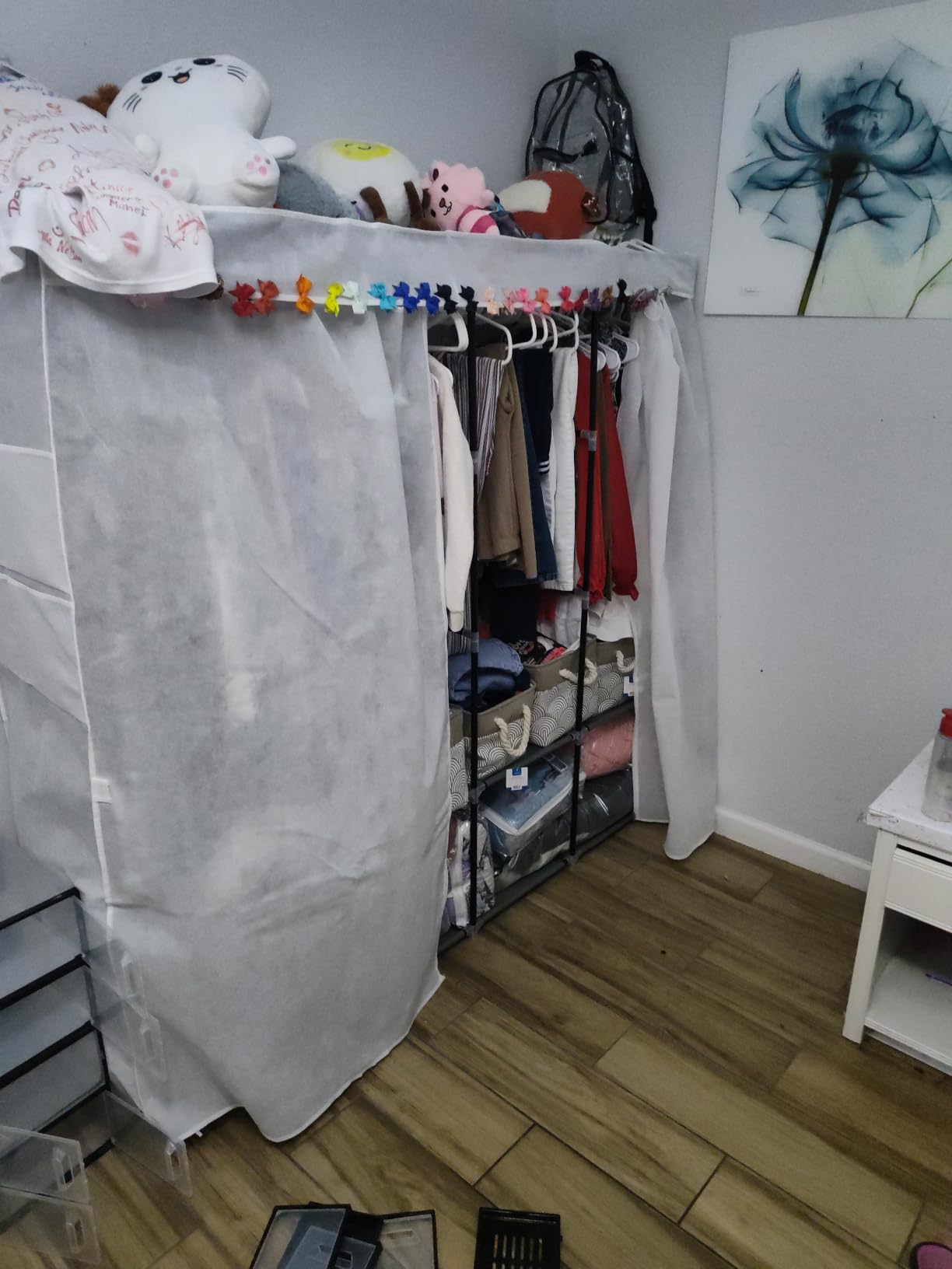 VTRIN Portable Closet Wardrobe for Hanging Clothes Closet with Cover, 3 Hanging rods, 6 Storage Shelves and Side Pocket, Diameter 19mm Metal Pipe, Sturdy Free Standing Closet for Bedroom customer photo 2