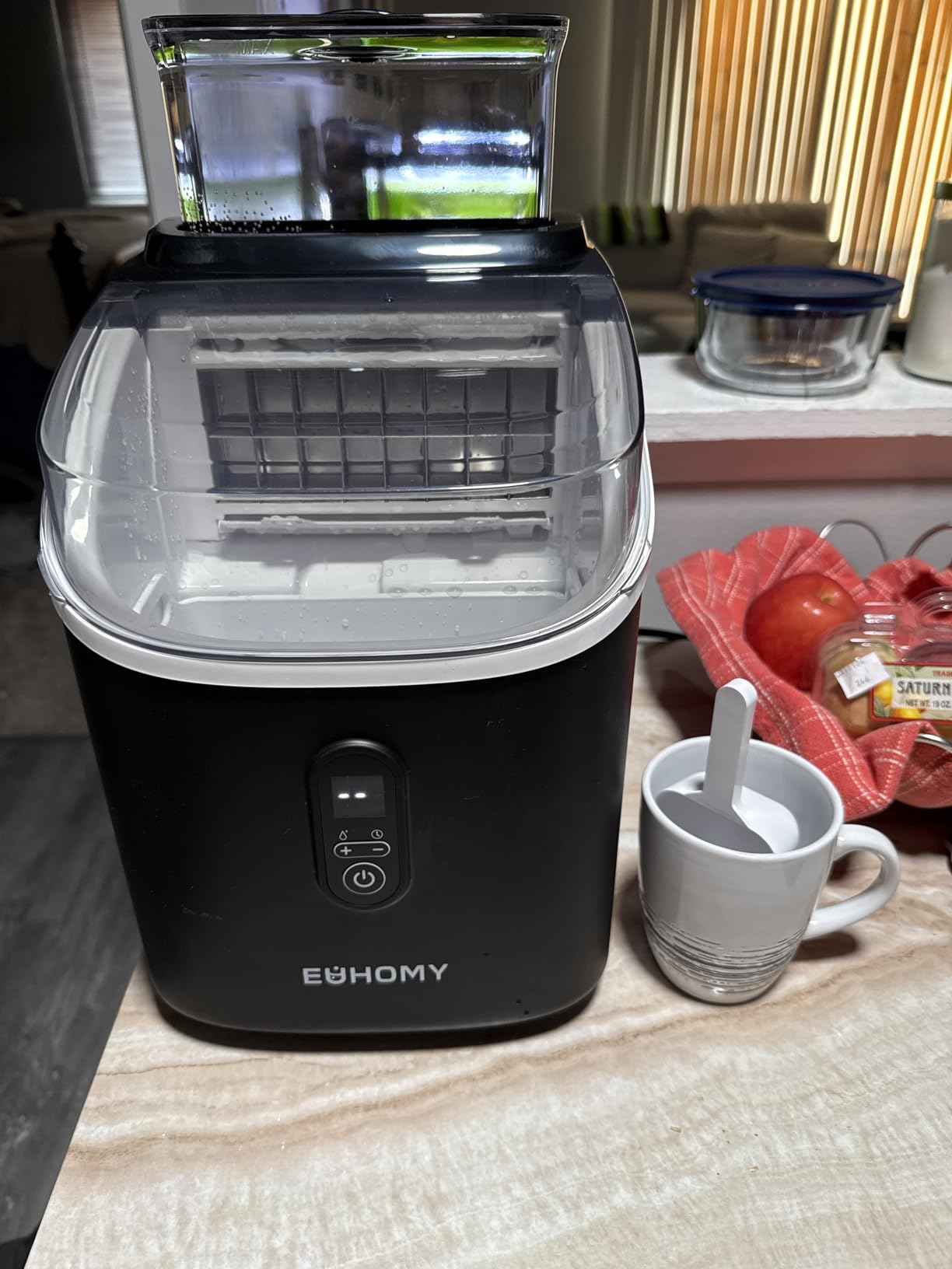 EUHOMY Clear Ice Cube Maker Countertop with 1.5L Top Tank, 34Lbs/Day customer photo 1