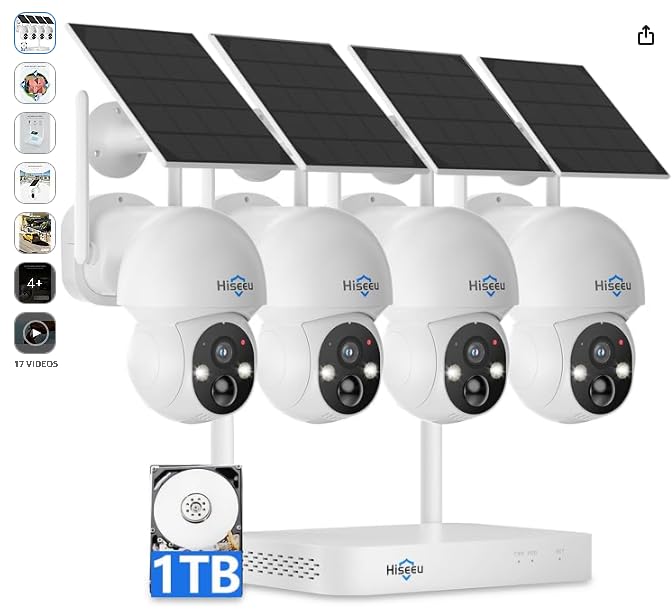 Hiseeu Solar Camera Wireless Outdoor, Home Security Camera System,500GB HDD customer photo 2