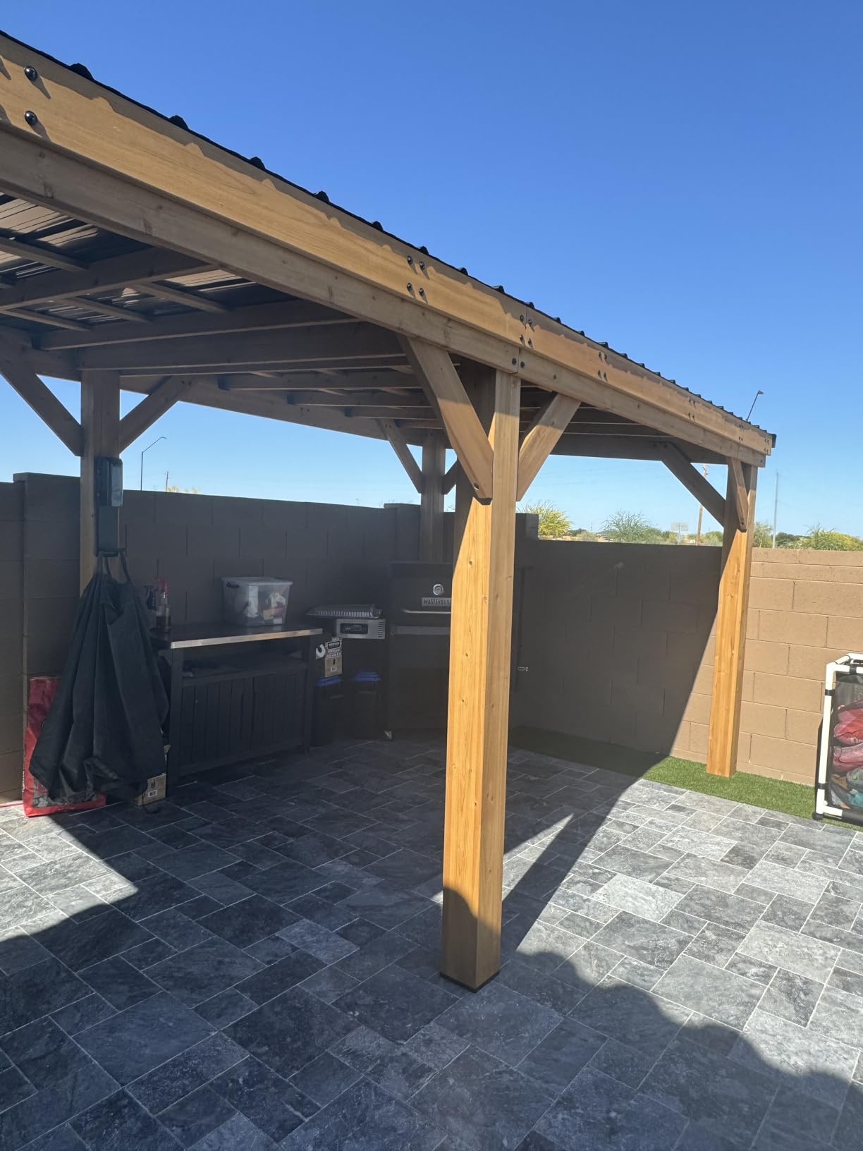 Backyard Discovery Arcadia 14' x 12' Cedar Wood Outdoor Gazebo Pavilion with Hardtop Galvanized Steel Slope Roof, Snow Support, Wind Resistance, PowerPort, Shade for Garden, Patio, Deck, Entertaining customer photo 1