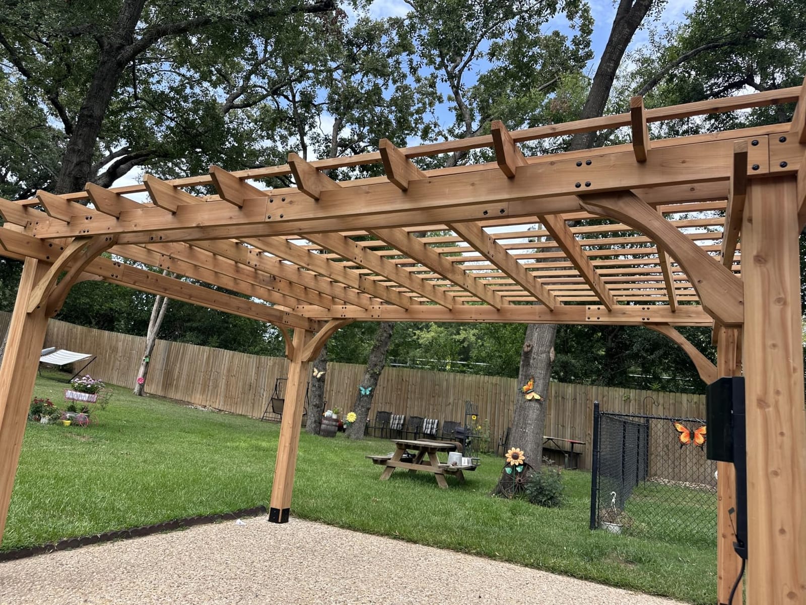 Backyard Discovery Beaumont 12' x 12' Traditional Cedar Wood Pergola Kit with Trellis Roof, All-Season Durability, High-Wind Rating, PowerPort, Shade for Outdoor Patio, Deck, Garden, and Entertaining customer photo 2