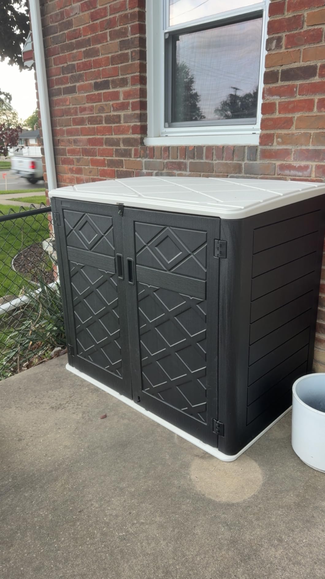 KINYING Outdoor Storage Shed,57 Cu.ft Vertical Outdoor Storage Cabinet Waterproof, Outdoor Resin Tool Shed for Patio Furniture, Garden Tools, Pool Accessories, Lawn Mower(Coffee Color) customer photo 1