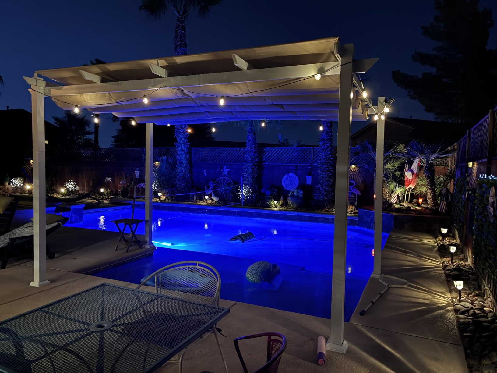 PURPLE LEAF Outdoor White Pergola 10' x 13' w/Double Canopy, Navy Blue customer photo 1