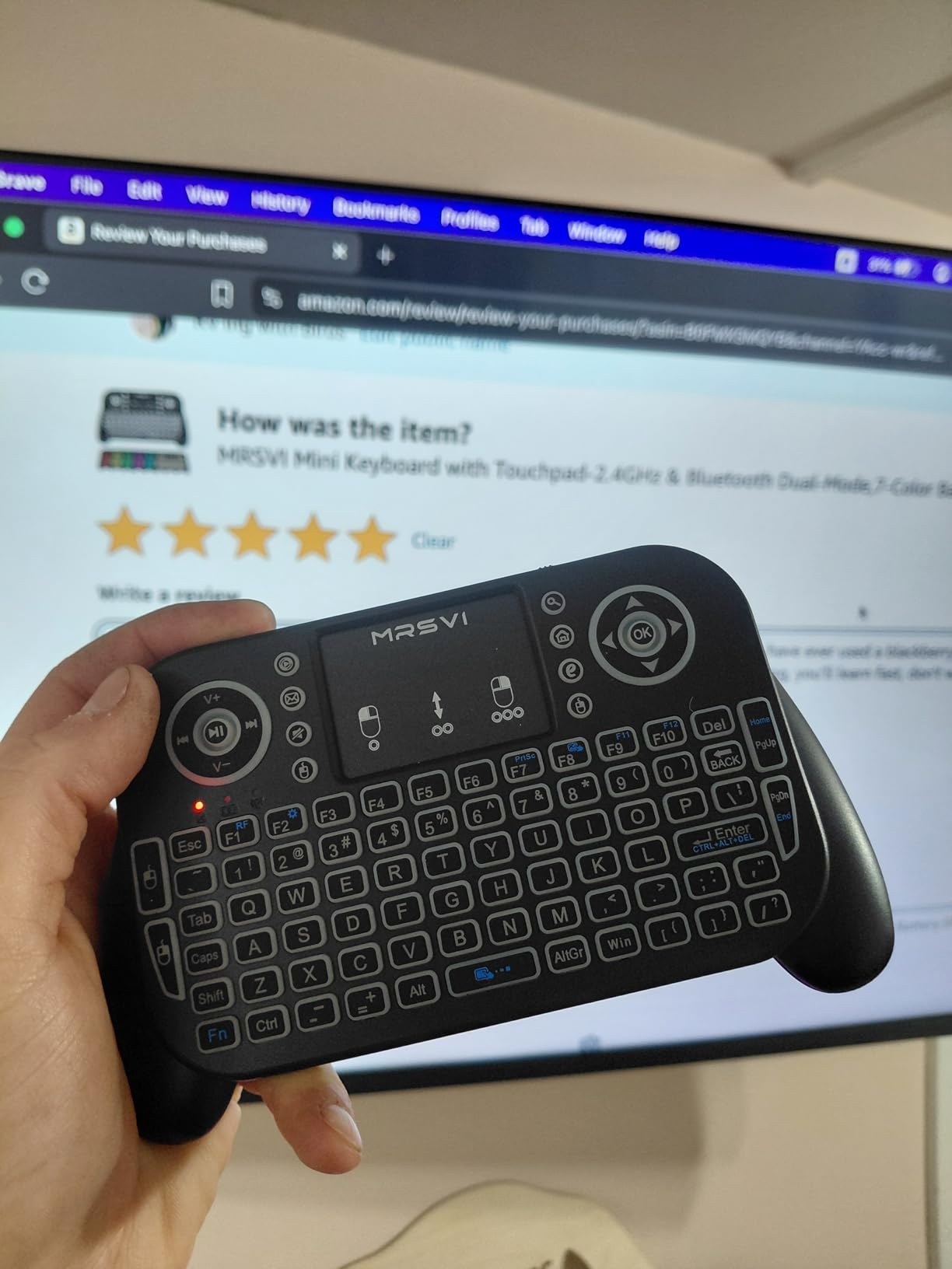 Mini Keyboard with Touchpad-2.4GHz & Bluetooth Dual-Mode,7-Color Backlight, Multimedia Hotkeys, Rechargeable, for Android TV Box, Smart TV, Projector, PS3, PC, Tablet, Windows/iOS/Android customer photo 2