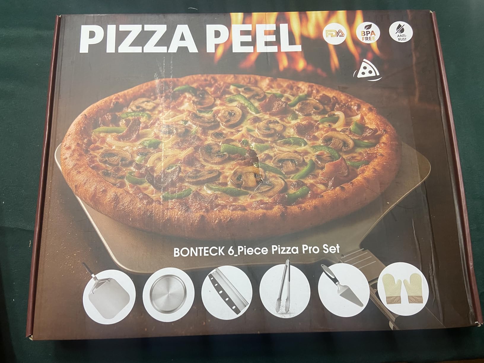 Bonteck Pizza Peel Aluminum Metal Pizza Spatula Kit | 12x14 Inch Foldable Handle Paddle | 6Pcs Pizza Oven Accessories with Rocker Cutter, Pizza Pan, Pizza Server, Oven Mitts, for Family Oven Baking customer photo 1
