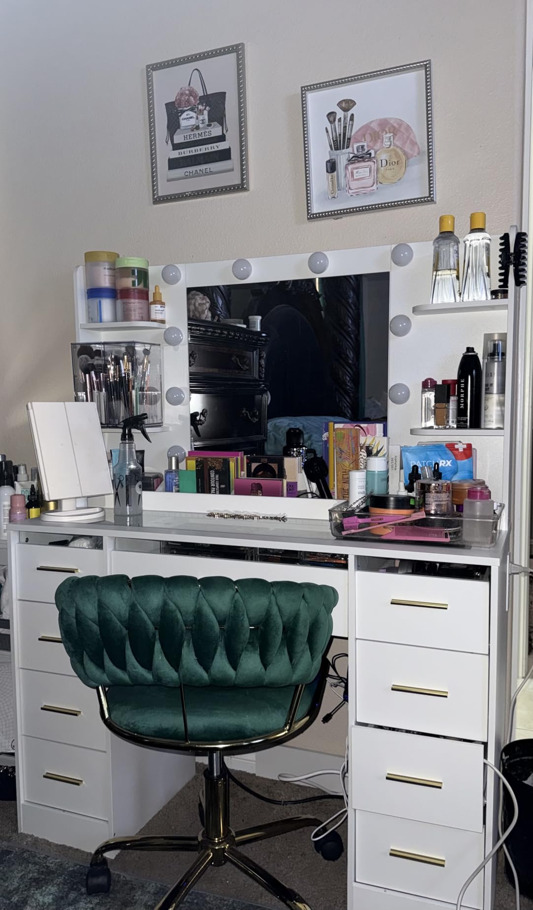 ANWBROAD Large Vanity Desk with Mirror and Lights & Transparent Glass Top customer photo 2