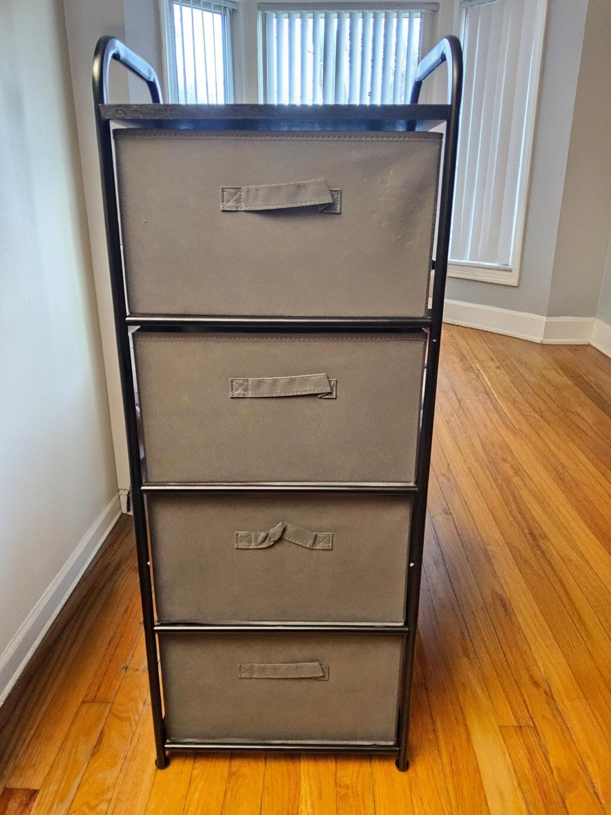 MAX Houser 4 Drawer Narrow Dresser Fabric Storage Tower Vertical Slim Storage Chest Organizer Nightstand Side/End Table Small Standing Organizer Removable Drawers Wood Top for Bedroom, Bathroom(Beige) customer photo 1
