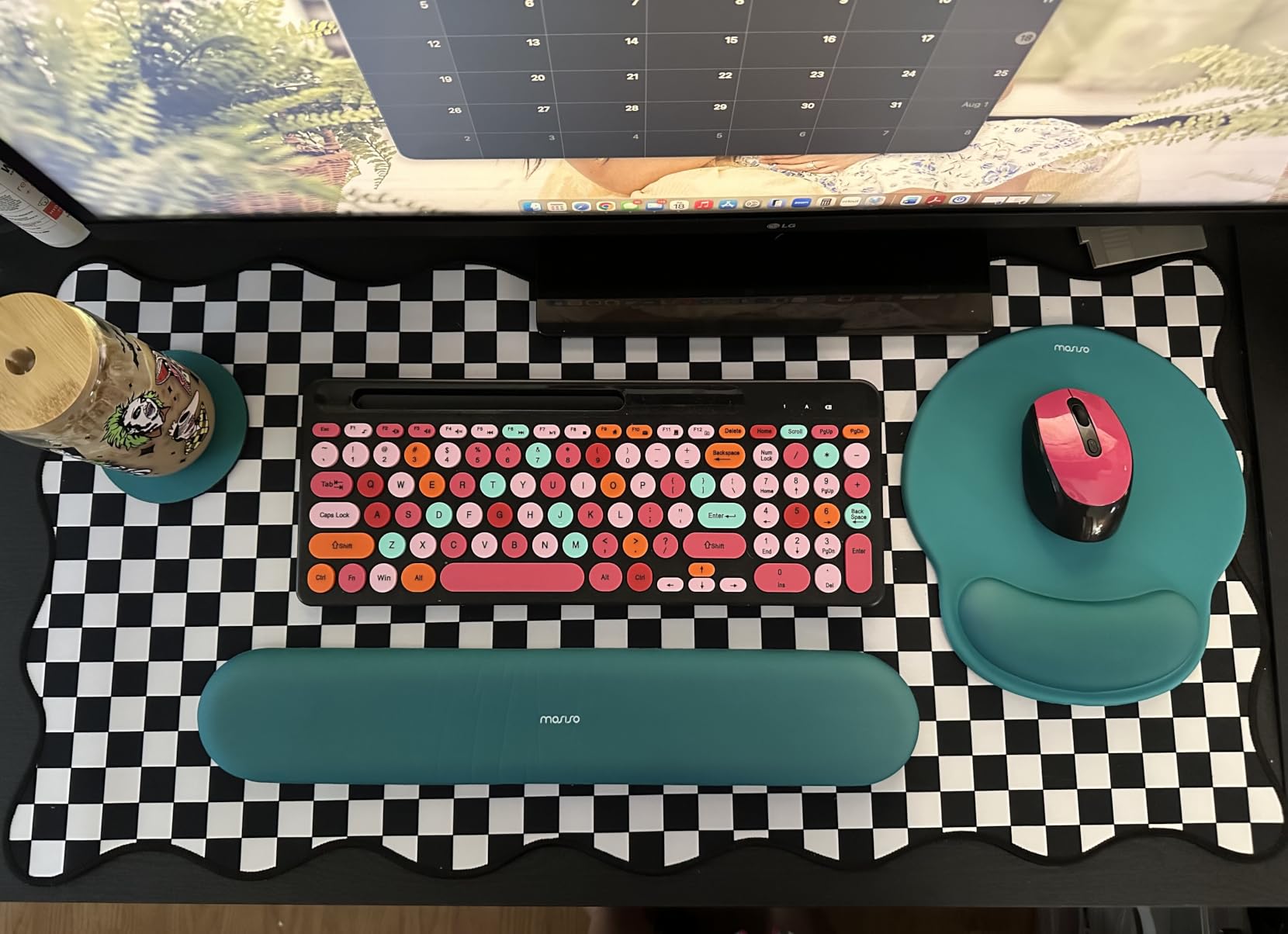 Colorful Wireless Keyboard and Mouse Combo - Round Keycaps, 2.4GHz Retro Typewriter Keyboard with Number Pad, Cute Compact USB Keyboard and Mouse for Computer PC Desktop Laptop (Pink & Black Colorful) customer photo 1