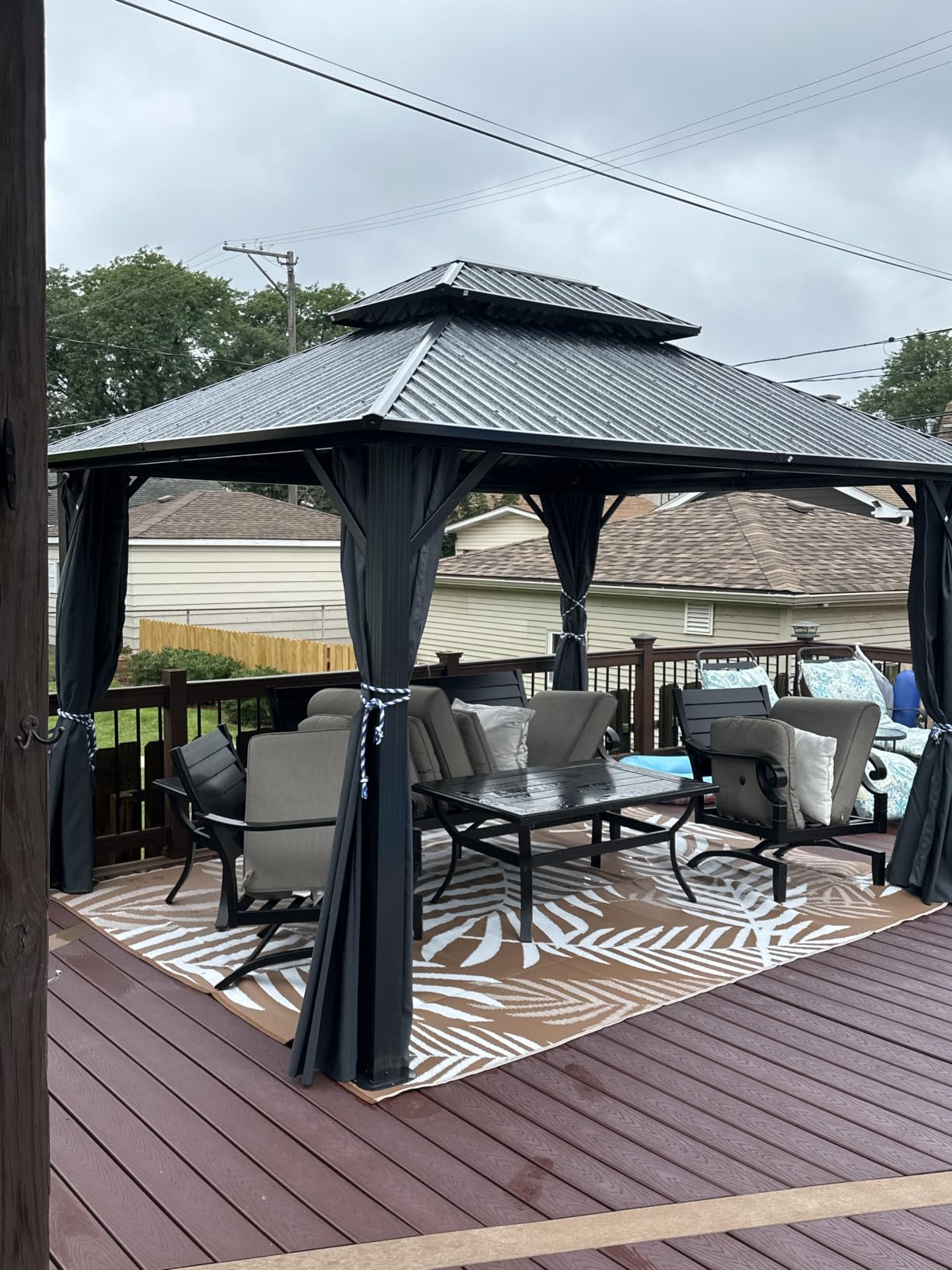 HOTEEL 10x15 Hardtop Gazebo On Clearance with Heavy Duty Galvanized Steel Metal Roof, Patio Hard Top Gazebo with Curtains & Netting, Outdoor Permanent Hot tub Gazebo Pavillon for Backyard, Black customer photo 1