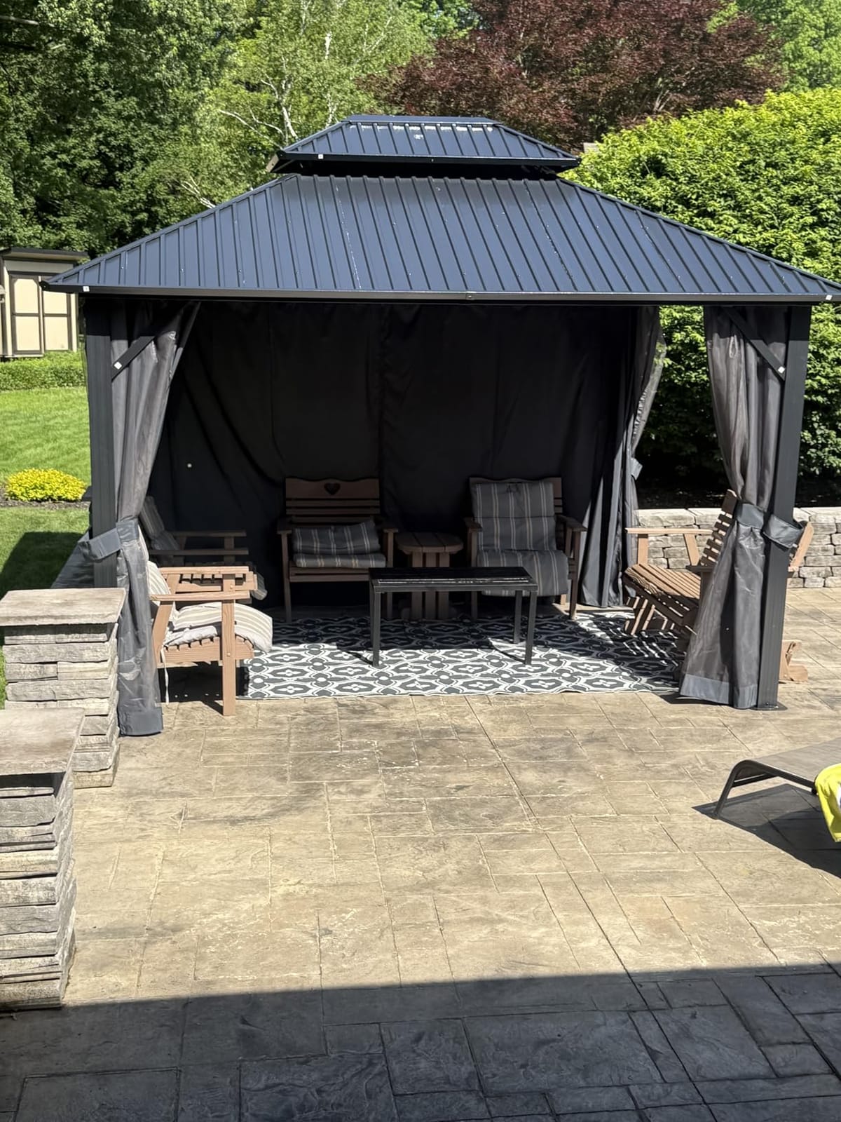 HOTEEL 10x15 Hardtop Gazebo On Clearance with Heavy Duty Galvanized Steel Metal Roof, Patio Hard Top Gazebo with Curtains & Netting, Outdoor Permanent Hot tub Gazebo Pavillon for Backyard, Black customer photo 2